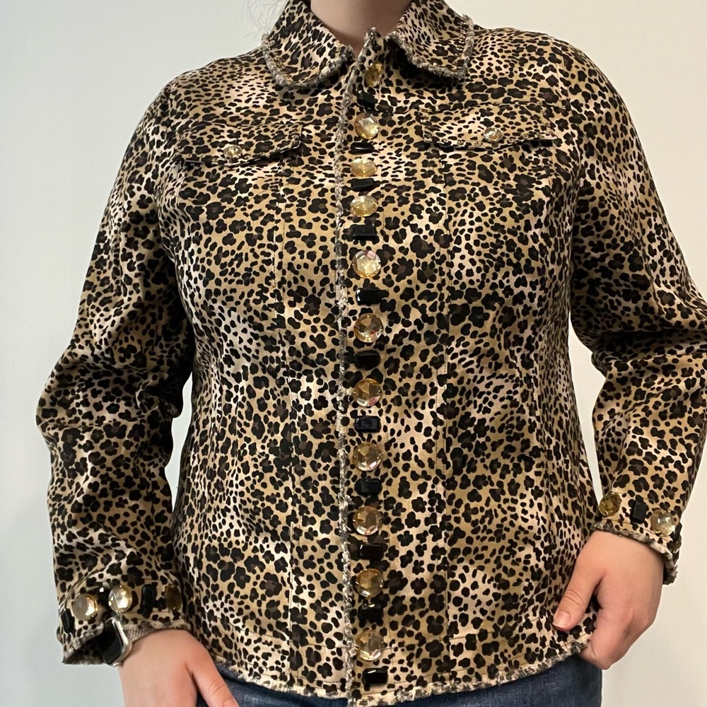 LAURA ASHLEY Vintage Leopard Print Bejeweled Jacket
